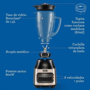 Licuadora Oster® con vaso de vidrio y 6 velocidades más pulso BLSTPEG NPB - Imagen 7
