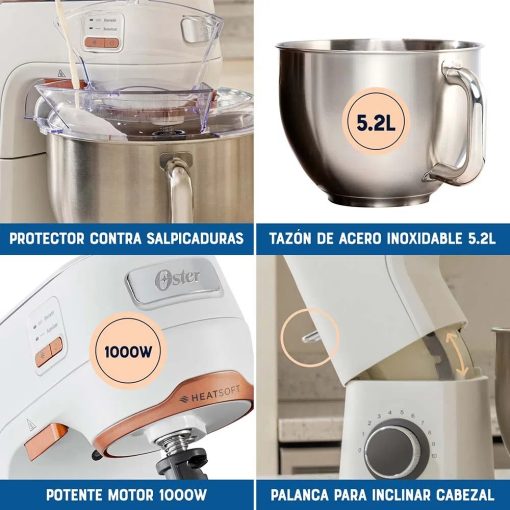 Batidora Planetaria Oster® 5.2L Heatsoft FPSTSMPL4W Blanco - Imagen 7